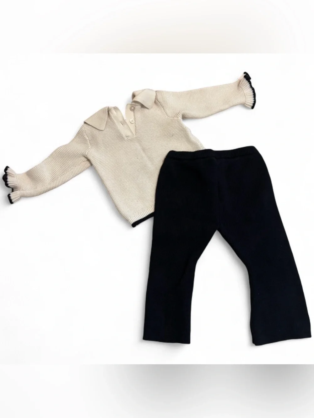 Nicole Miller Cream Sweater Top with Black Knit Pants Set